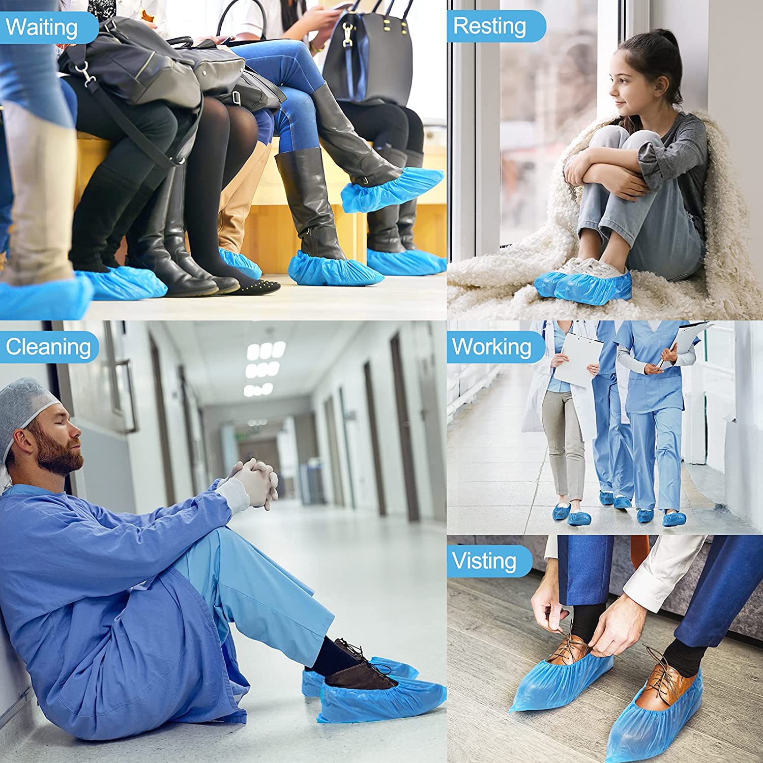 S&J Premium Shoe Covers Plastic PP PE Anti-slip Waterproof Disposable Non woven Safety Shoes Protector Cover
