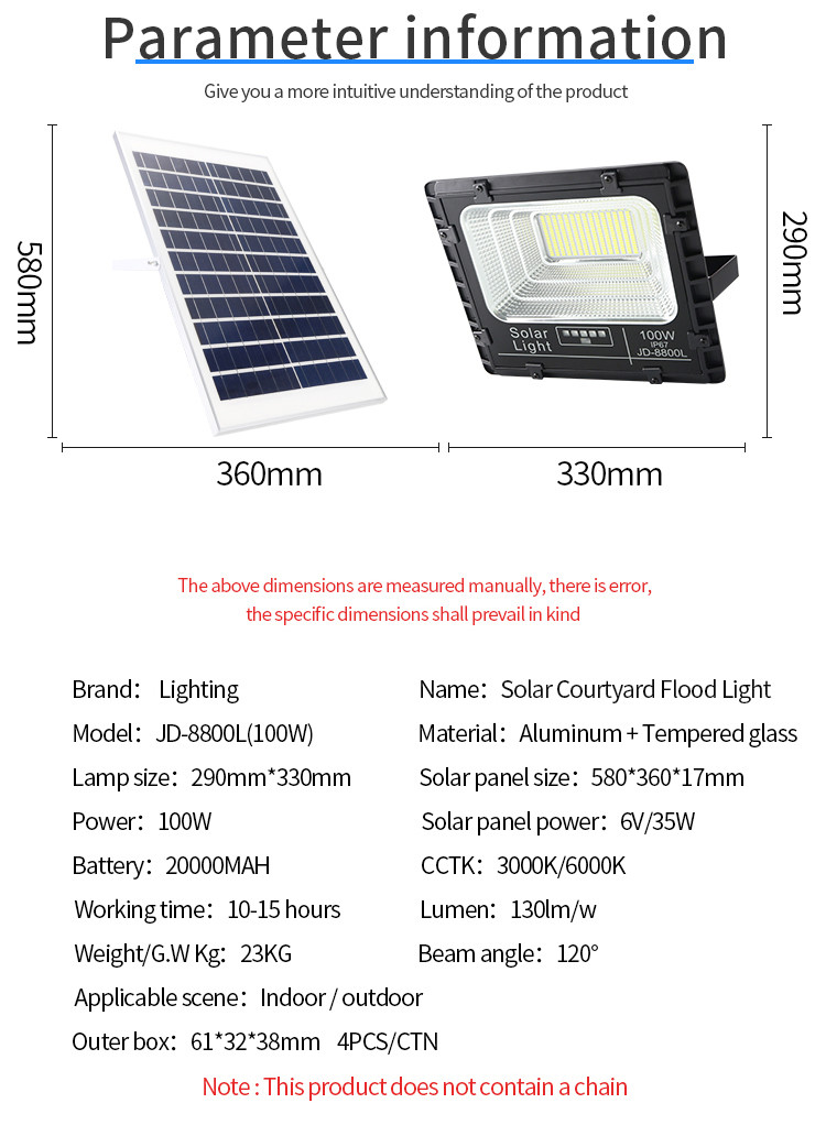 Reflector LED Solar Flood Light Power Aluminium IP66 30W 60W 300W Industrial Outdoor