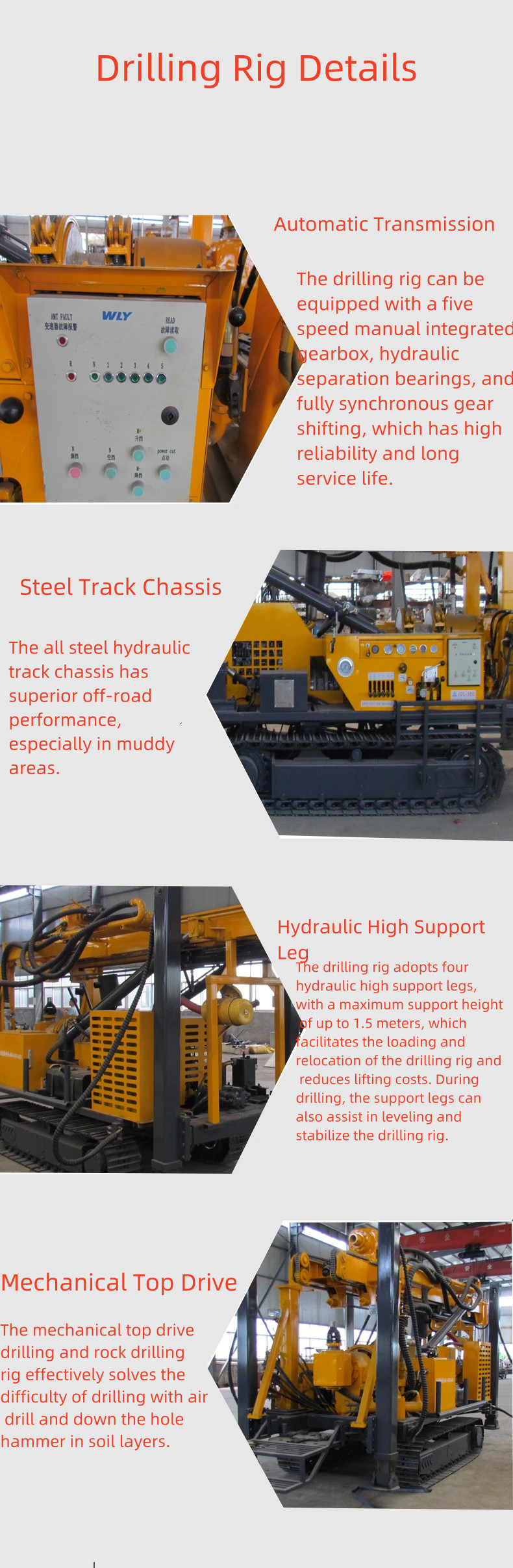 6.6m Tower Steel Crawler Water Well Drilling Rig 280 300 350m