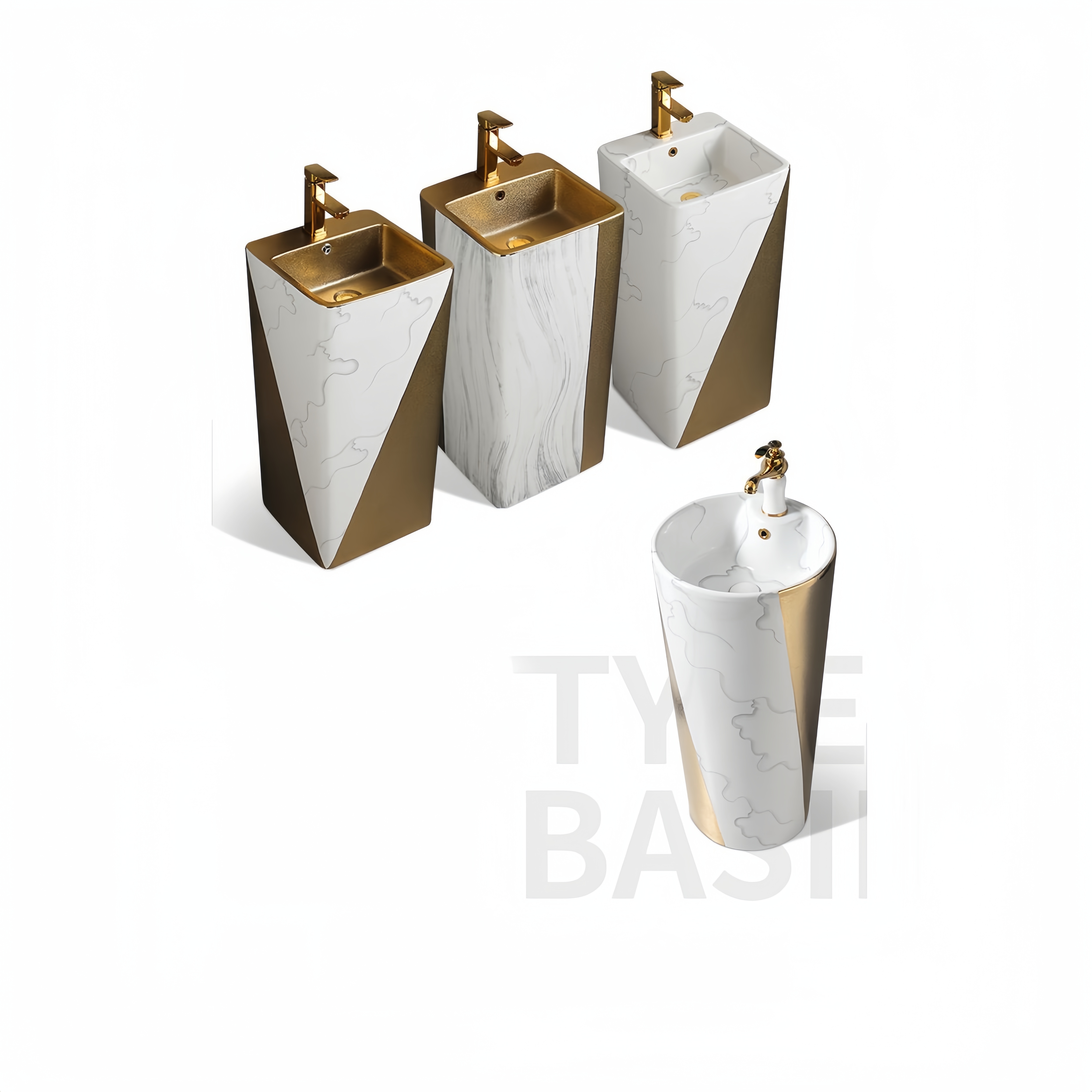 Dual-Flush Traditional Design Modern Pedestal Sinks with Decorative Backsplash Tiles