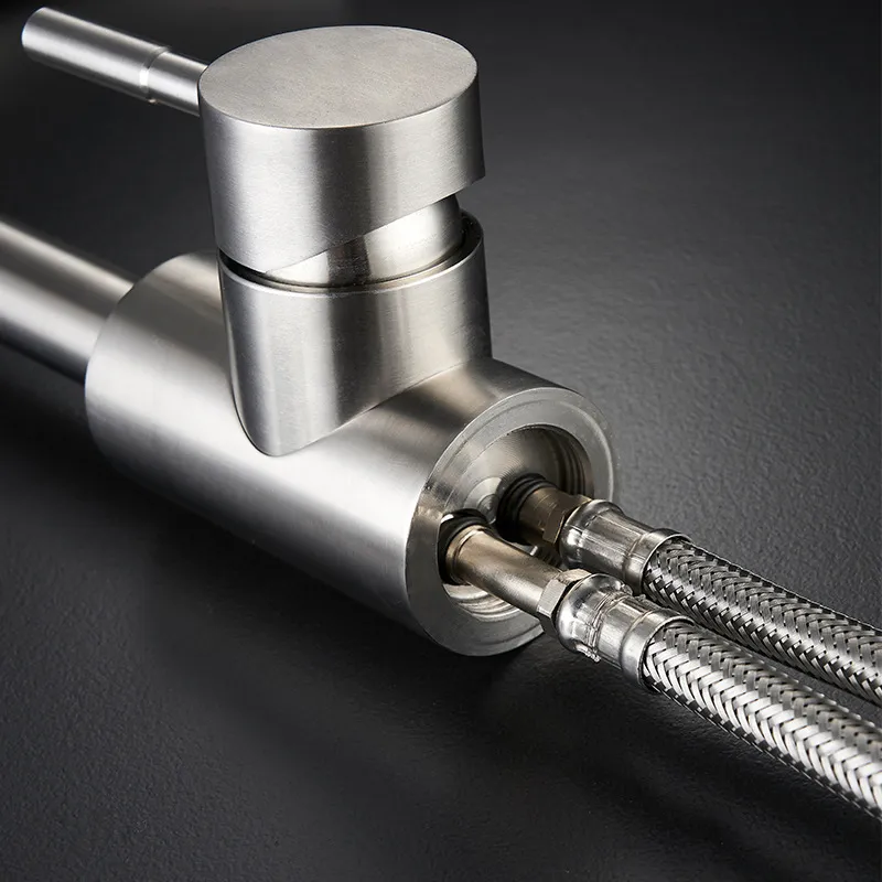 304 Stainless Steel Flexible Pull Out Down Kitchen Mixer Tap Modern Silver Sink Faucet