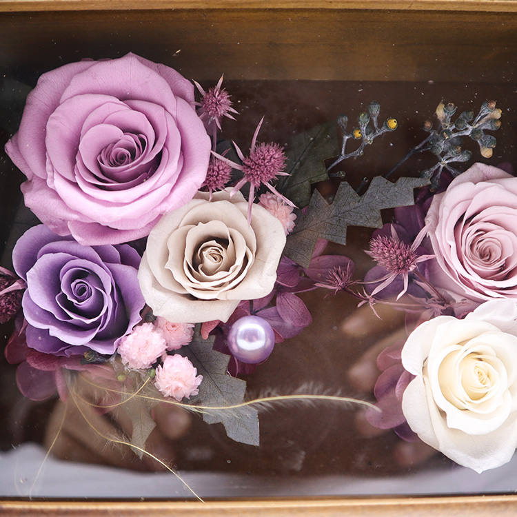 Customized Wooden Photo Frames Decorations With Pollen Preserved Rose