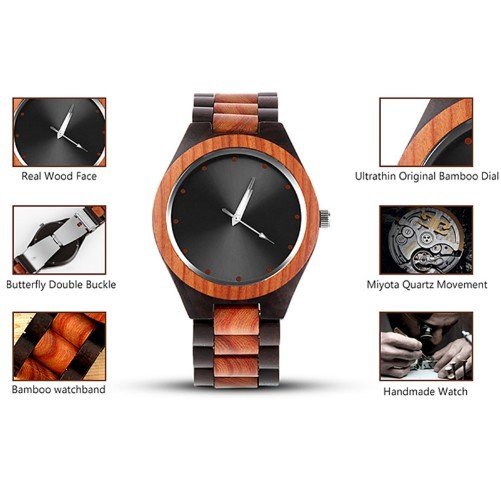 Custom Logo Wooden Mens Quartz Watch With Analog Dial Display , 2 Year Battery Life