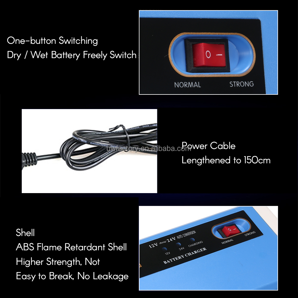 Intelligent Pulse Repair 12V 12A 24V 6A Battery Charger for Automobiles and Motorcycles SCP Function Current Protection