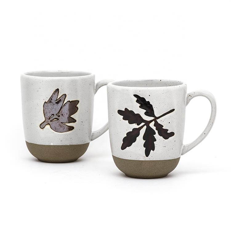 Ceramic Coffee Cup Handmade Harvest Coffee Mug Stoneware Mugs Gift 3D Silk Print Five Leaves