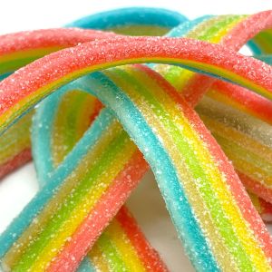  Fruit Flavored Sour Belt Candy Gummy Belt Soft Strip Bulk Fizzy Sour Sweets Manufactures