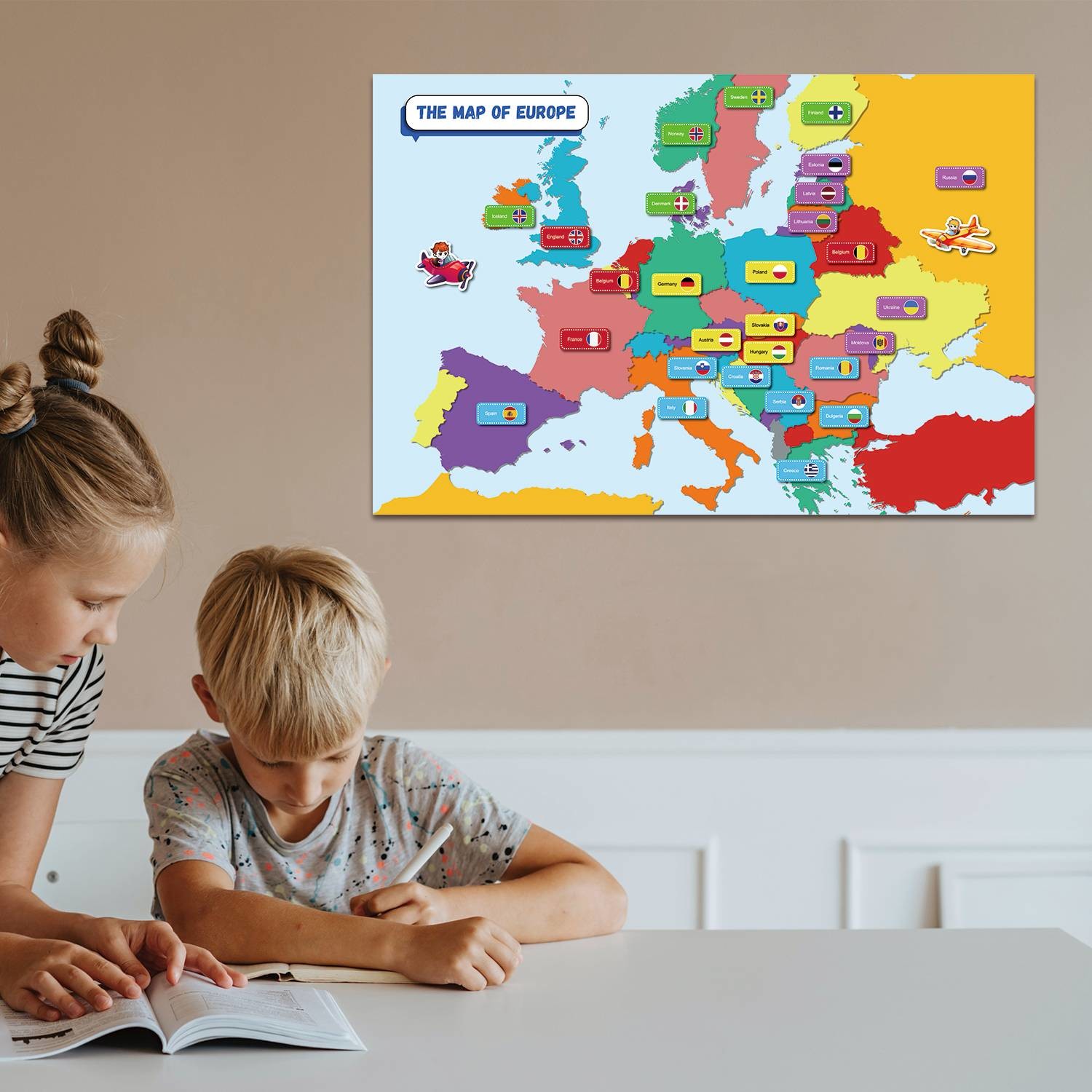 100x36" 75x36" Print Dry Erase Laminated Posters Map Learning