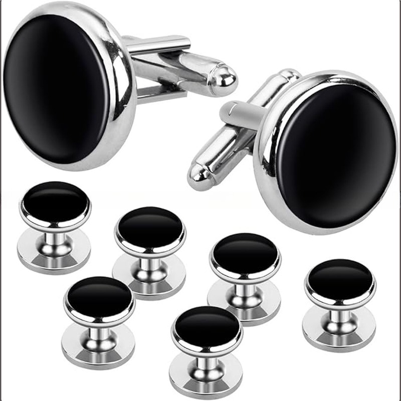 Brass Mens Cufflinks And Studs Set For Tuxedo Formal Kit Business Wedding Shirt