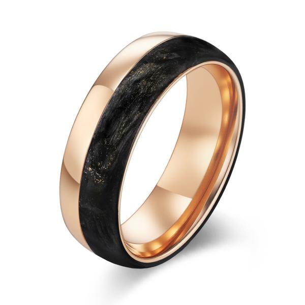 Coated Forged Carbon Fiber Jewelry Main Material and Rose Gold Wedding Bands for