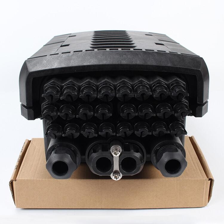 Black Fiber Optic Joint Closure Box Waterproof FTTH Joint Box 2 Inlet 24 Out