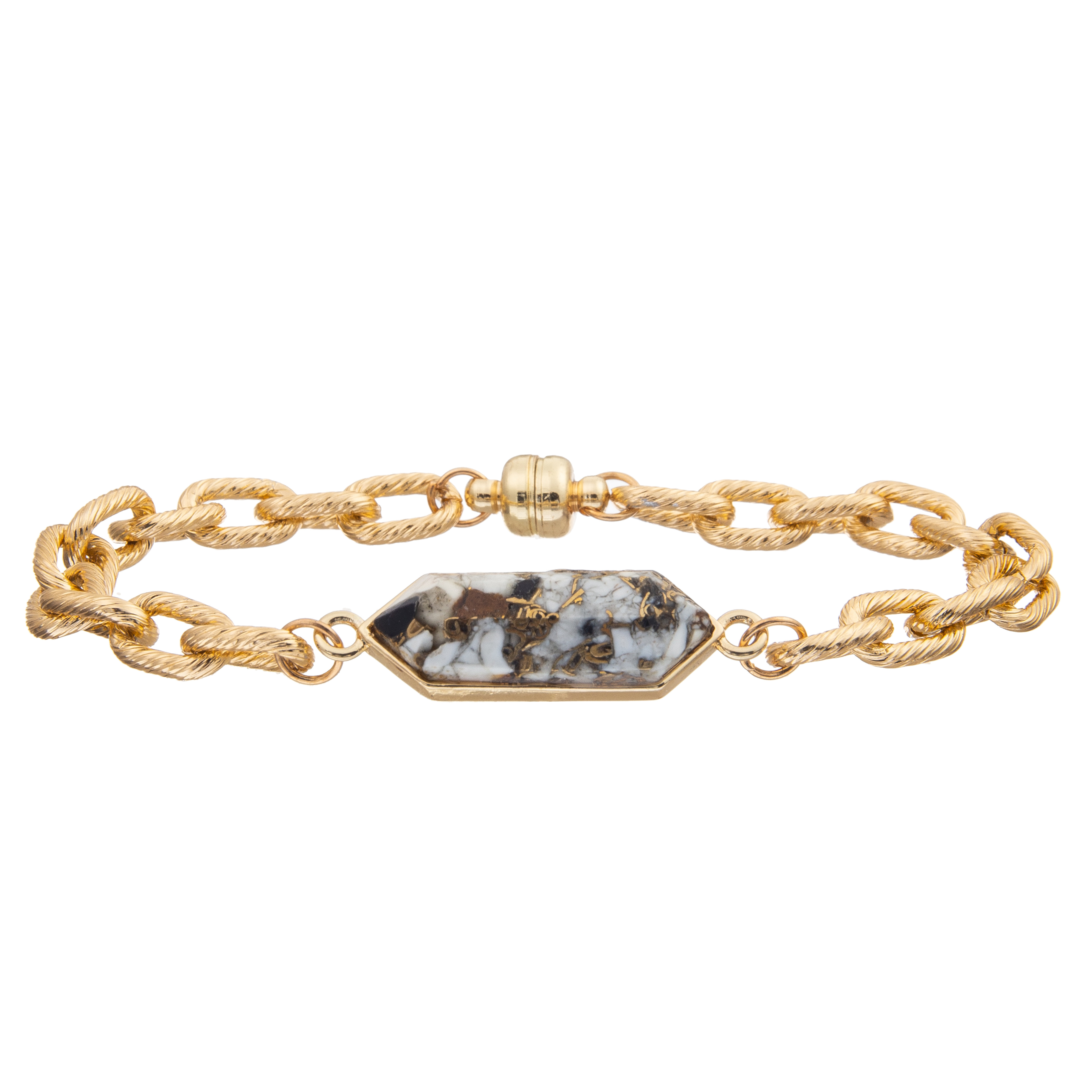 Magnetic Buckle Twist Chain Link Bangle Bracelet With Silver Plated Octagon Turquoise