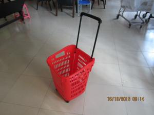  Red Plastic Rolling Basket Cart For Supermarket / Vegetable Shopping Basket Manufactures