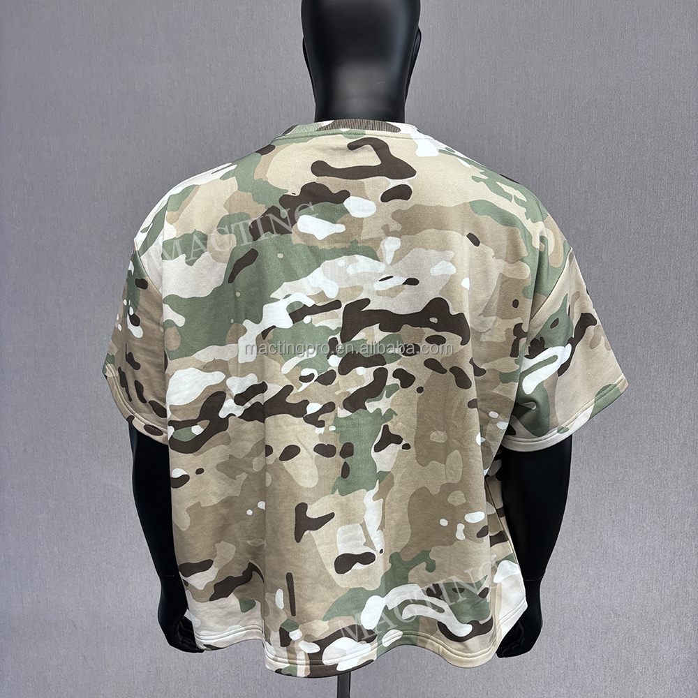 Custom Summer Oversized Camo T-shirt for Men Silk Screen Printed Cropped Boxy T-shirt
