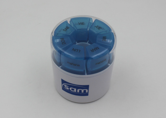 Cylindrical Plastic Pill Box With Stamp Printing Logo / 28 Day Pill Organizer