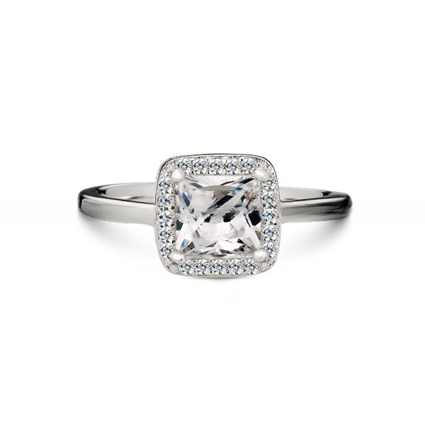 Women'S 925 Sterling Silver Square Solitaire Cubic Zirconia Engagement Ring With CZ
