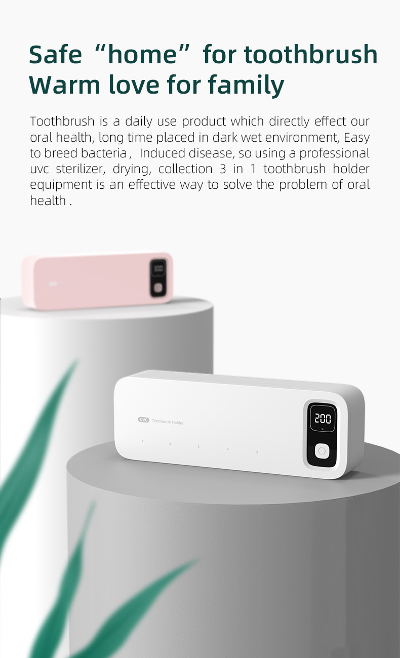 2000mah Battery UV Toothbrush Sanitizer Case With 5 Toothbrush Positions