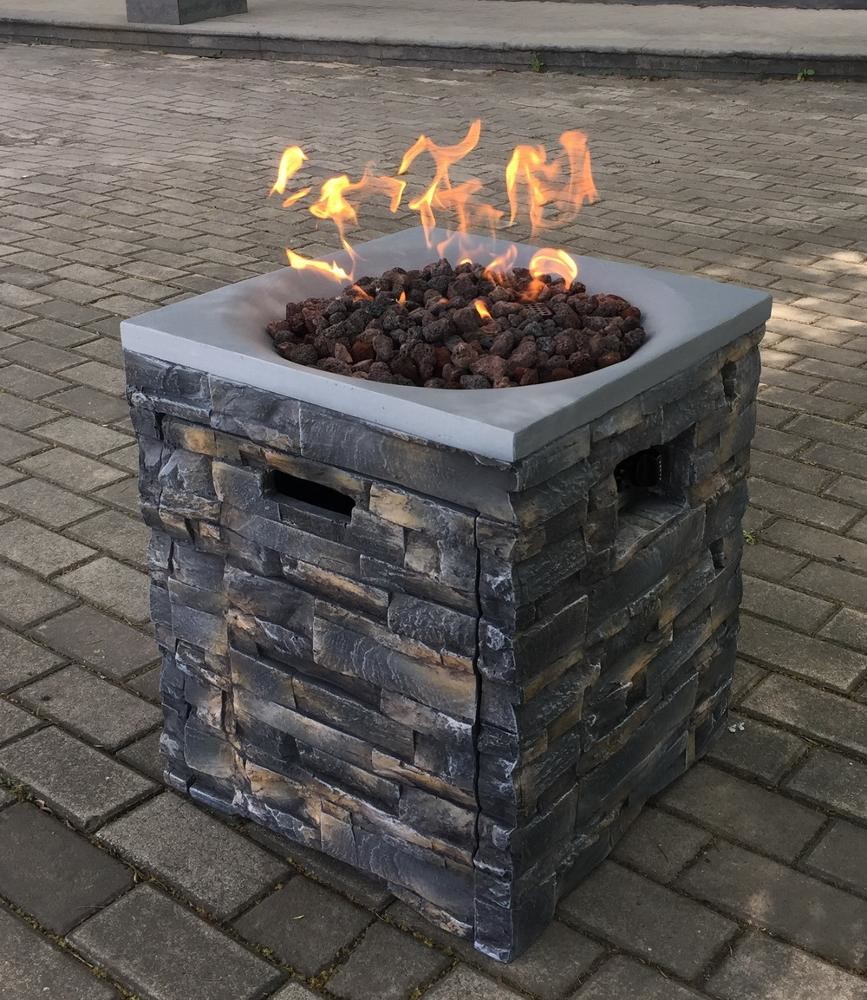 Brazier Outdoor Garden Propane Gas Fire Pit Slate Rock Liquefied Petroleum Camping