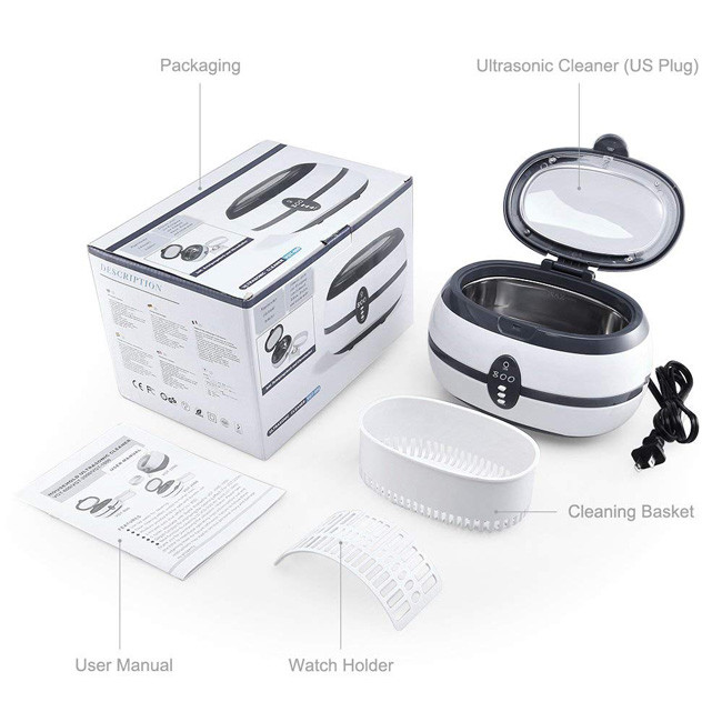600ml Portable Household Ultrasonic Cleaner 3mins Timer For Jewelry Glasses