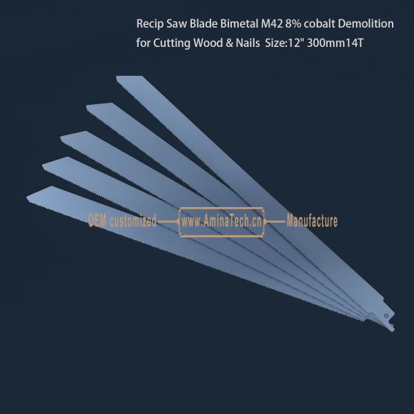 Recip Saw Blade Bimetal M42 8% cobalt Demolition for Cutting Wood & Nails 12"