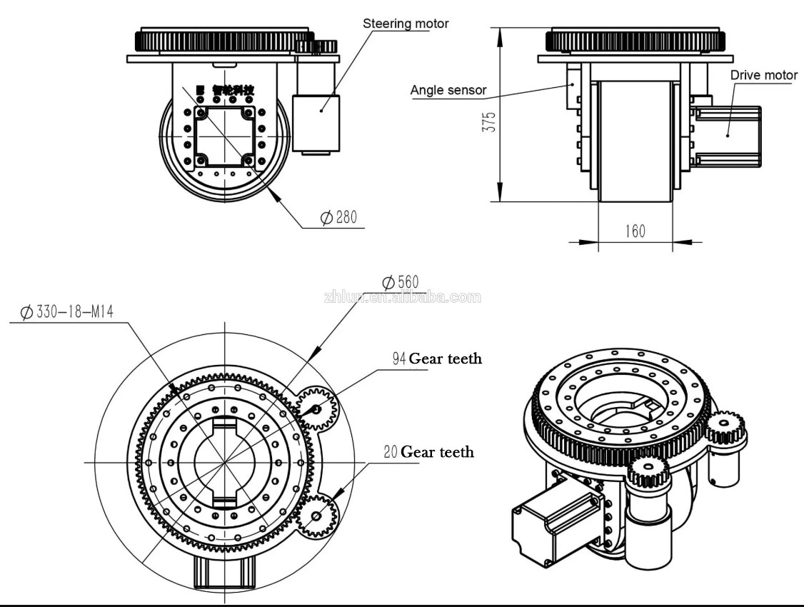 Automated Guided Vehicle 280mm AC Motor Drive Wheel 4000KG Load Capacity