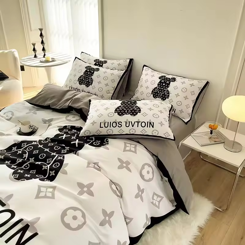180GSM Cartoon White Bear Head Bear Design Bedding Sets Collection Fitted Sheet Bed Cover Sheet Pillowcase