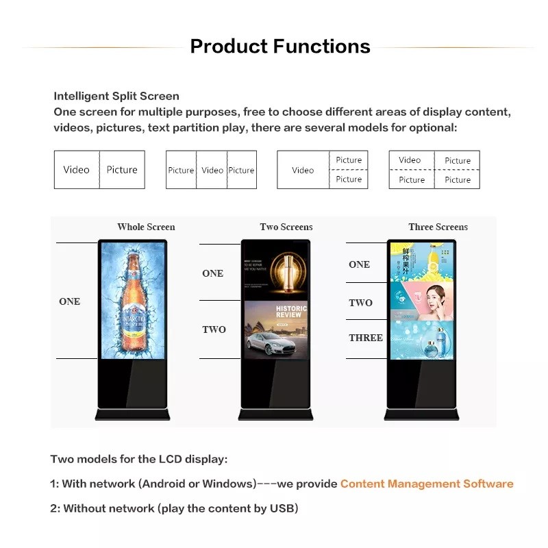 Android 55 Inch Monitors Billboard Touch Screen Information Kiosk Advertising