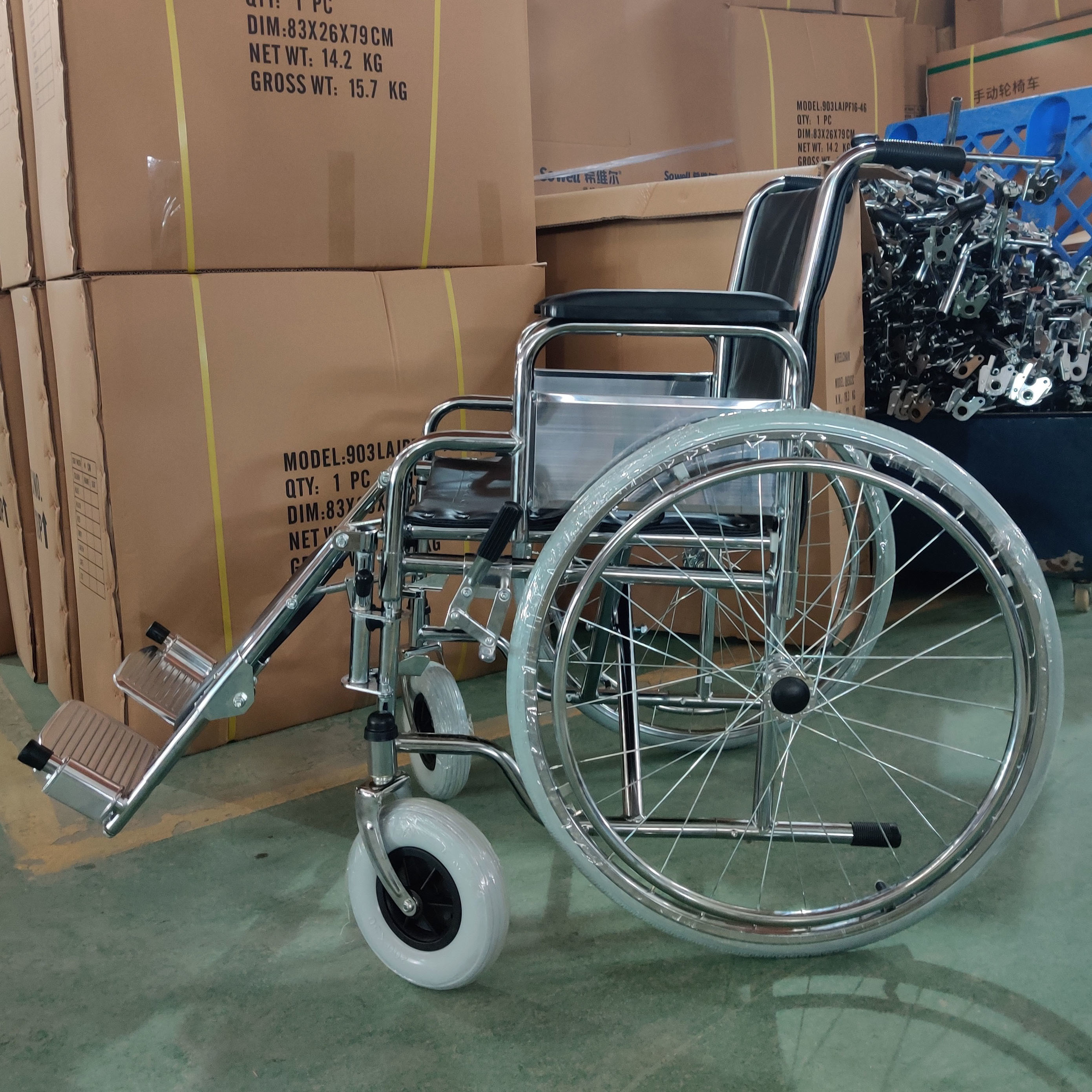 Multifunctional Folding Steel Wheelchair With Detachable Desk Armrest Elevating Footrest