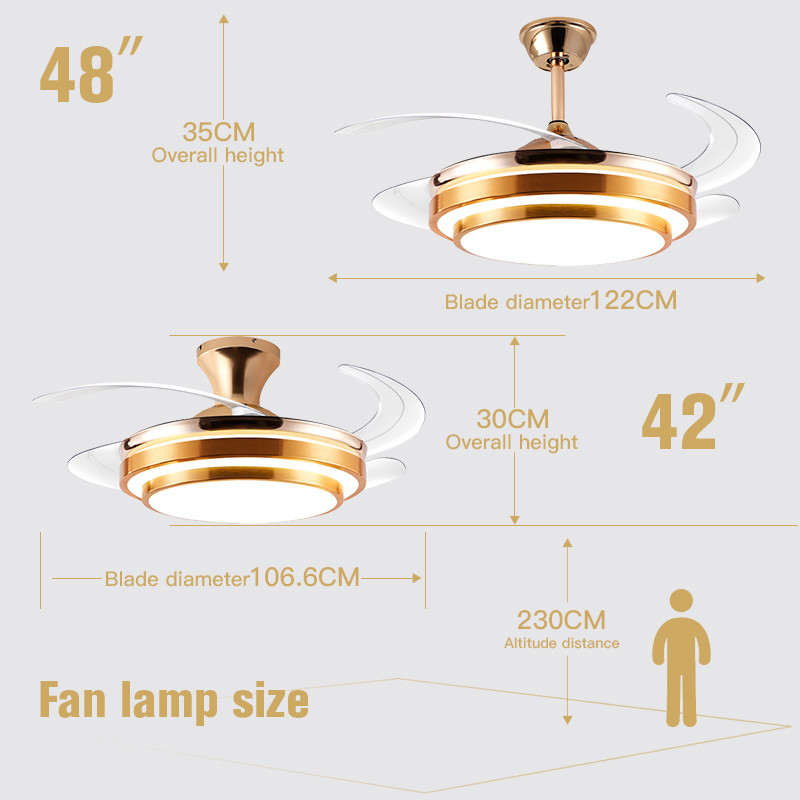 Remote Control LED Bedroom Ceiling Fan Modern Retractable Ceiling Fans With LED Lights
