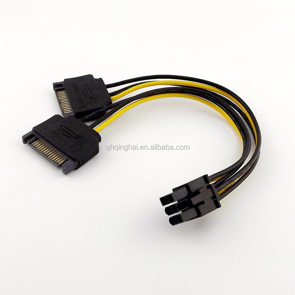 Dual ST 15 Pin Cable Male to PCI-E 6 Pin Female Video Card Power Adapter Cable