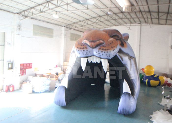 Advertising Giant Inflatable Tiger Head Tunnel Sport Football Tunnel Entrance With Air Blower For Event