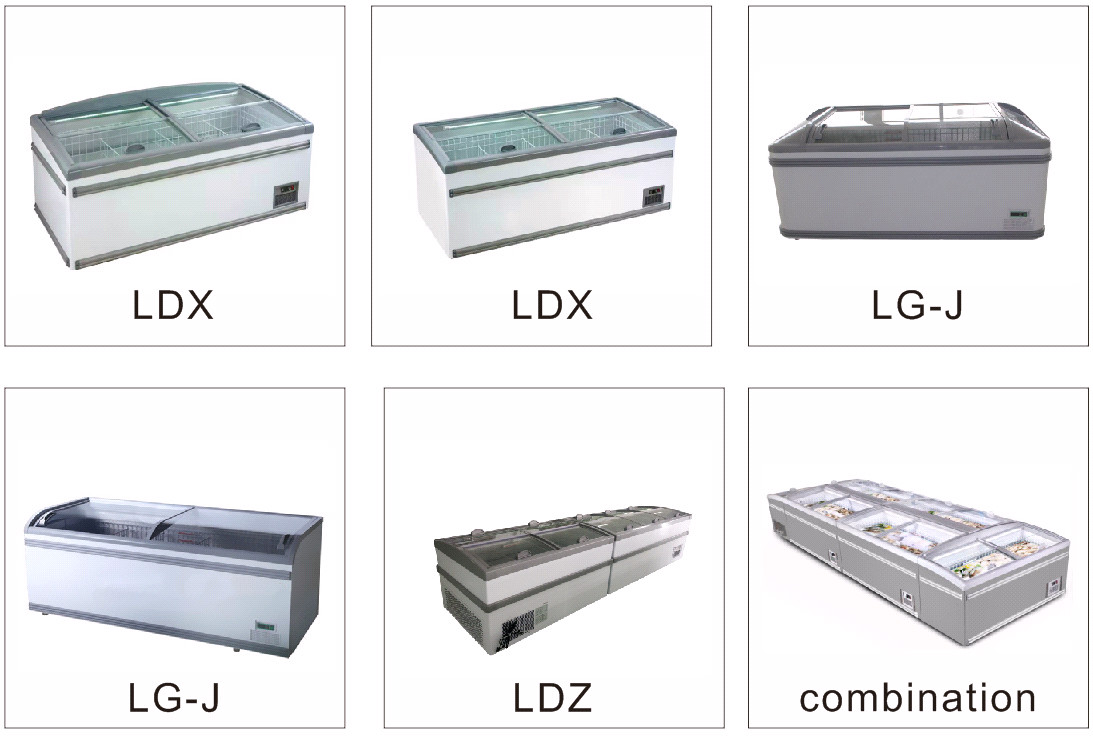 Tempered Glass Supermarket Island Freezer Combined Auto Defrost For Ice Cream