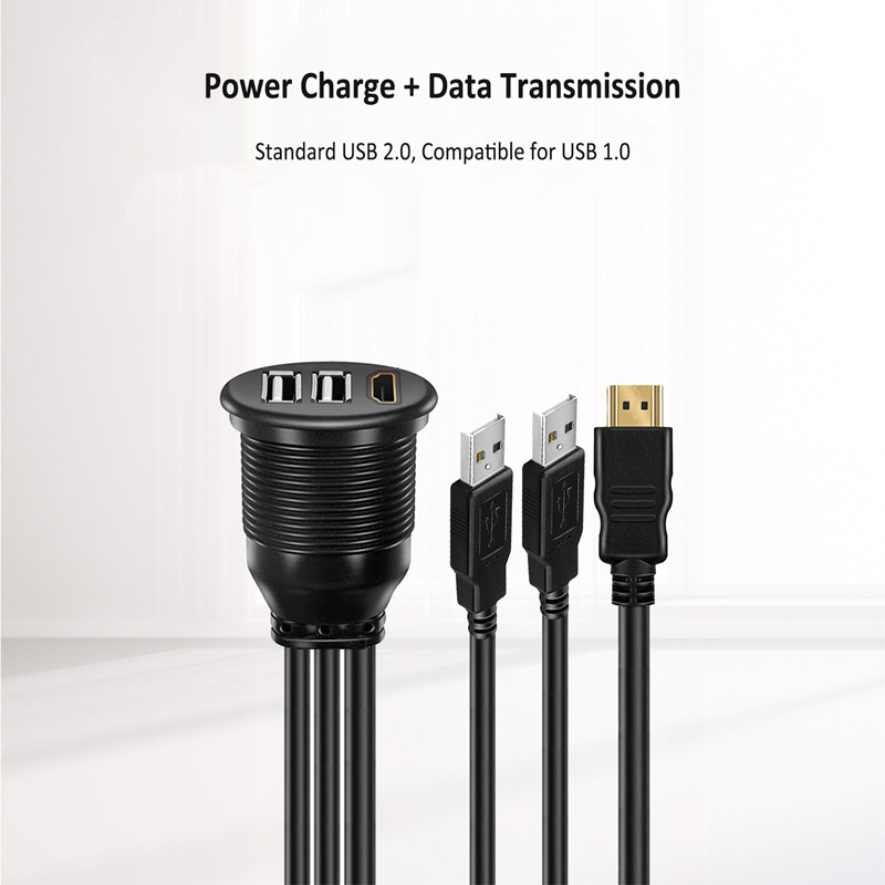 3 Ports USB 2.0 Male To USB 2.0 Female Waterproof Extension Cable With Flush Mount Panel For Car Truck Boat Motorcycle Computer