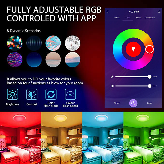 Multifunctional RGBCW Smart Wifi Voice App Remote Control Bedroom Living Room Music Led Ceiling Lamp