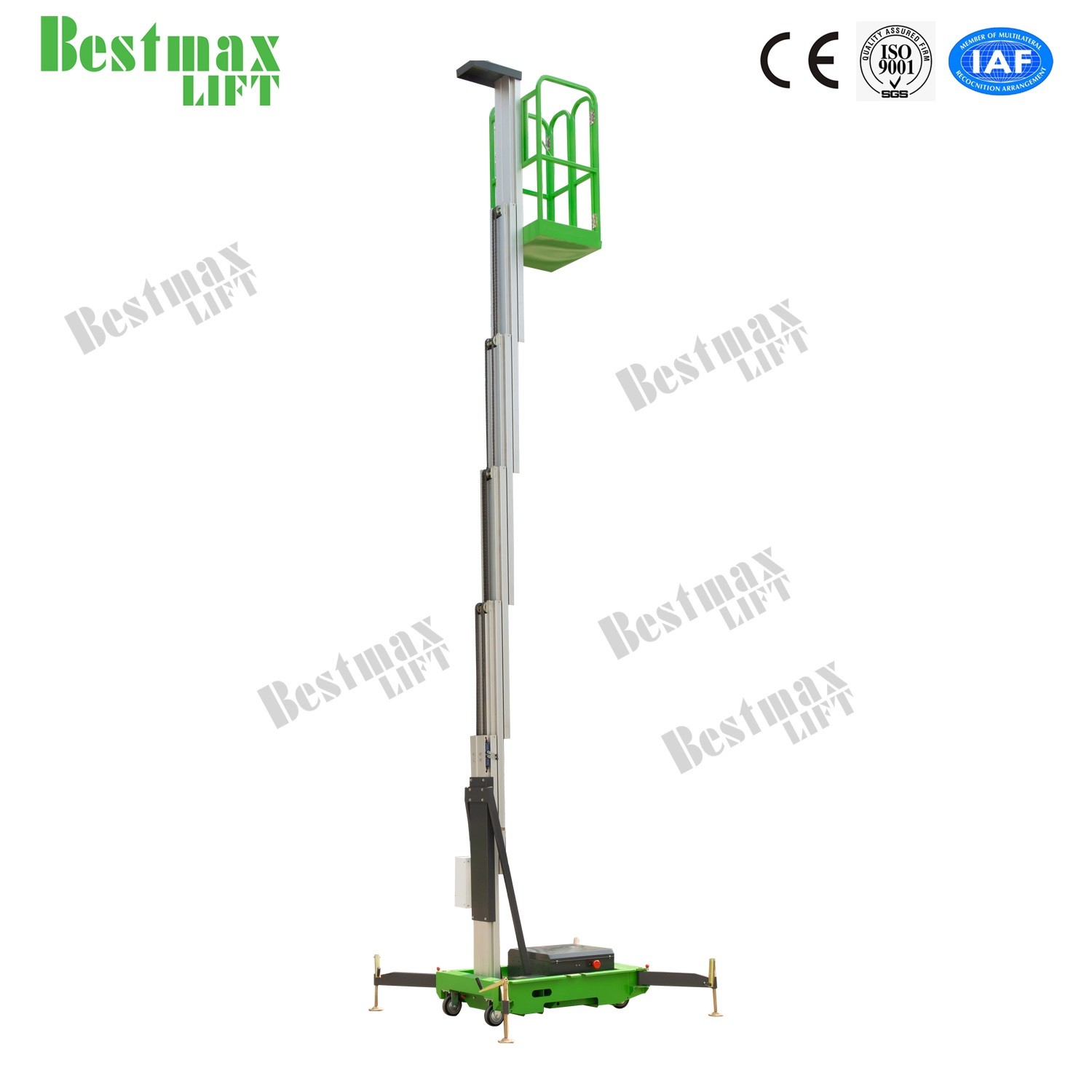 9 Meters 130kg Load Single Mast Lift , Aluminum Mobile Aerial Work Platform