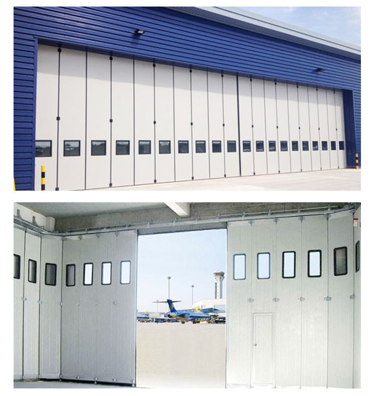 Airplane Bi Fold Hangar Door Exterior Hot Dip Galvanized Steel 22m Height 550W Motor
