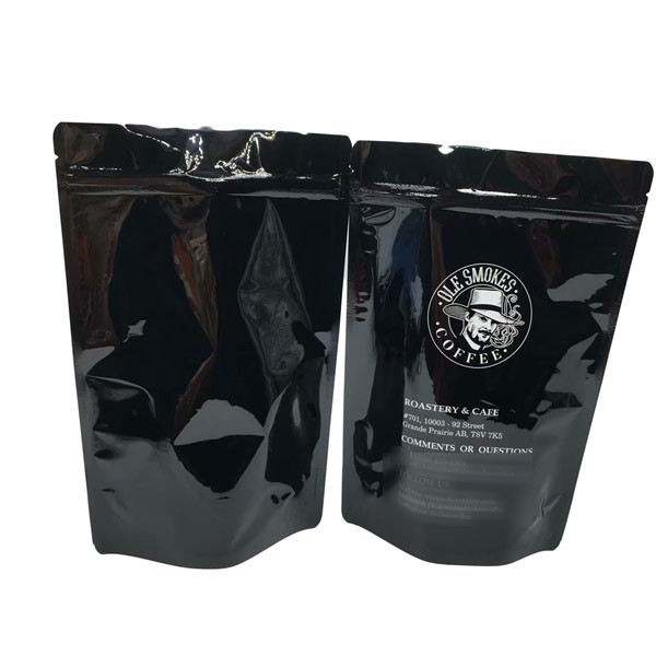 Coffee Beans Stand Up Zipper Custom Printed Pouch 100g 500g 1kg Glossy Black