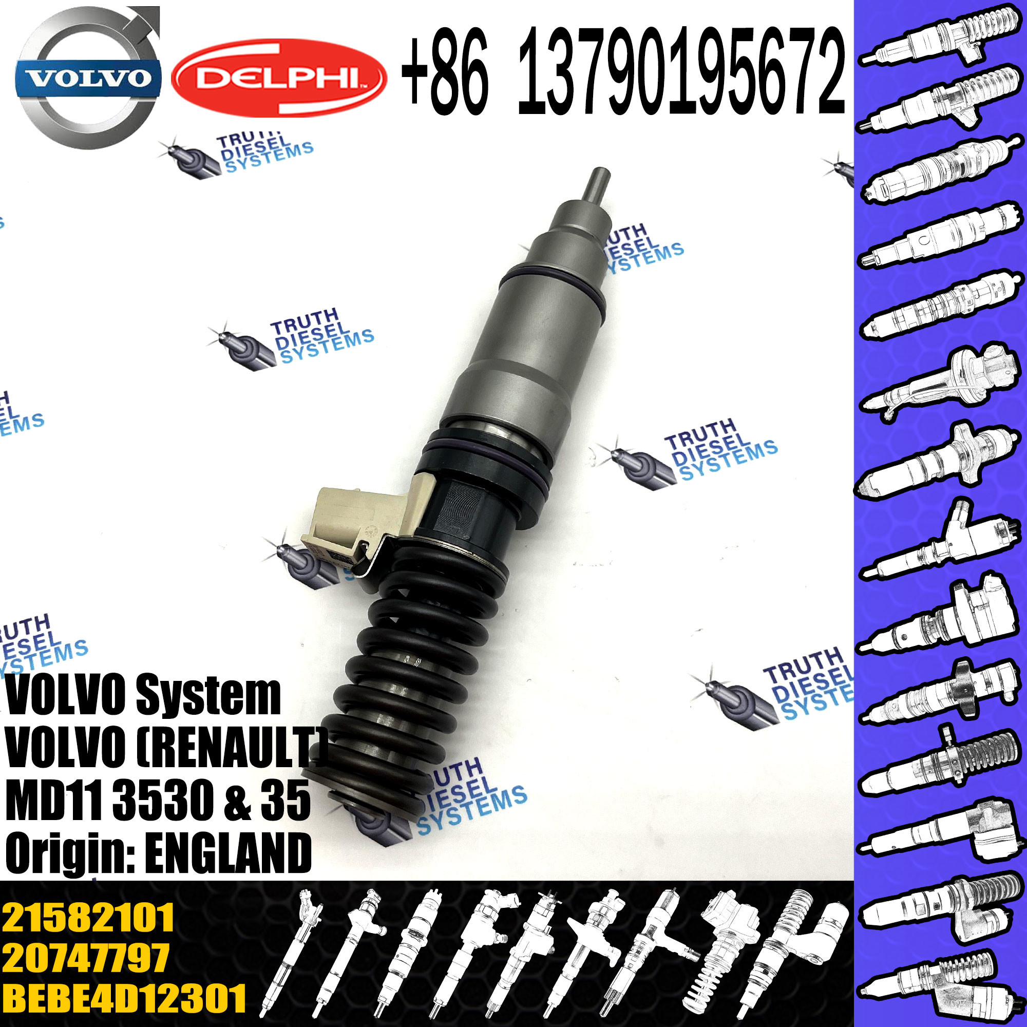 Diesel Fuel Injector 21582101 for VOL E3 EUI BEBE4D37001 21582101 MD11 20747797 BEBE4D12201 BEBE4D12301 BEBE4D37001