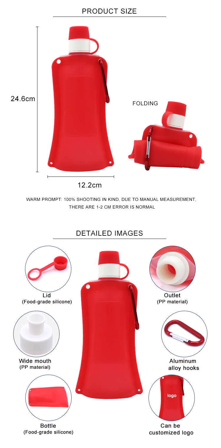 Eco Friendly 500ml Silicone Expandable Water Bottle