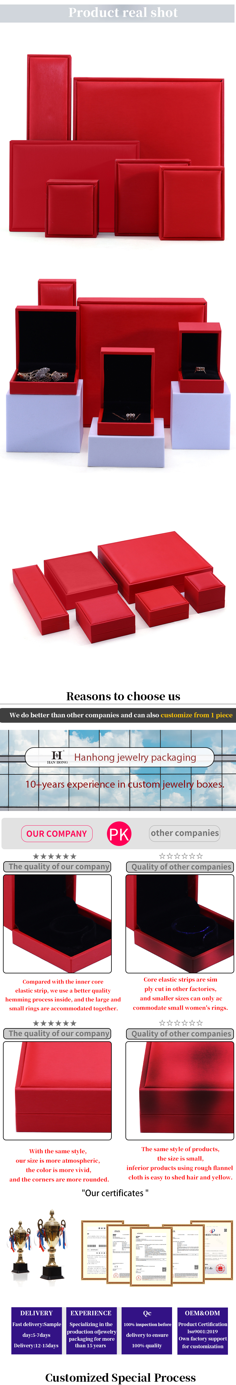 Custom Brand Red Faux Leather Jewelry Box Luxury Jeweller Packaging Box