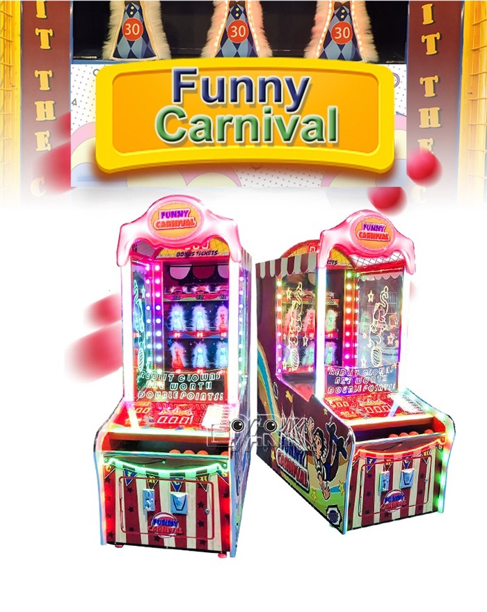 Coin Operated Ticket Game Machine Funny Carnival Hit The Clowns Toss Ball Redemption