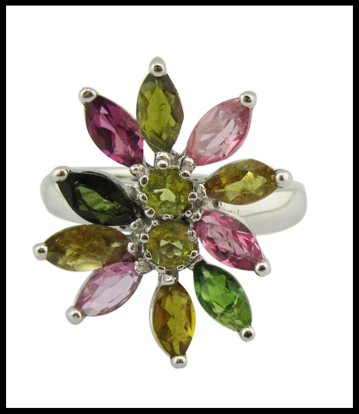 3~5g 925 Silver Gemstone Tourmaline Rings Womens Casual / Party Occasion Jewelry Colorful Natual Gemstone