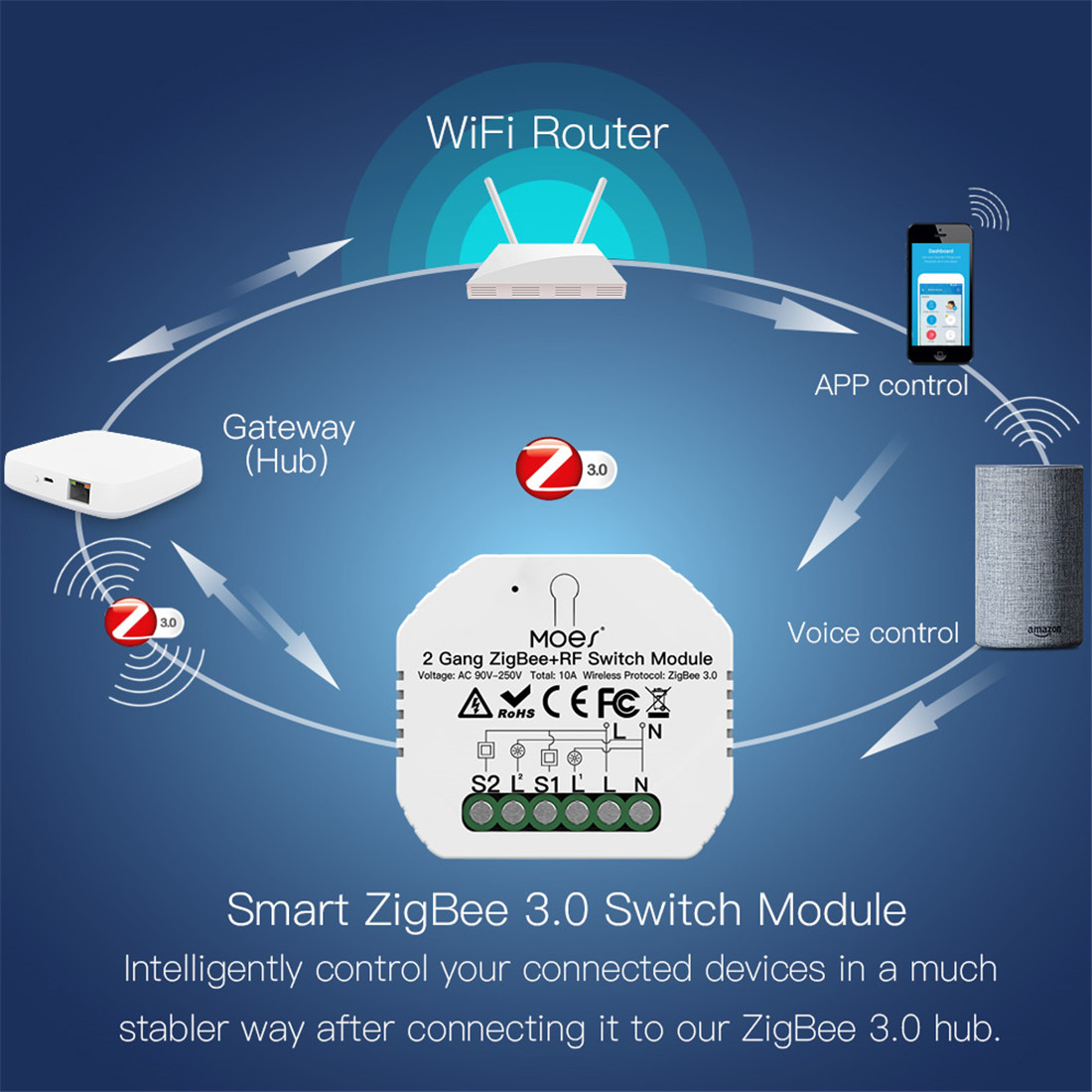 2Gang Zigbee3.0 Smart Switch Module With RF433 Function