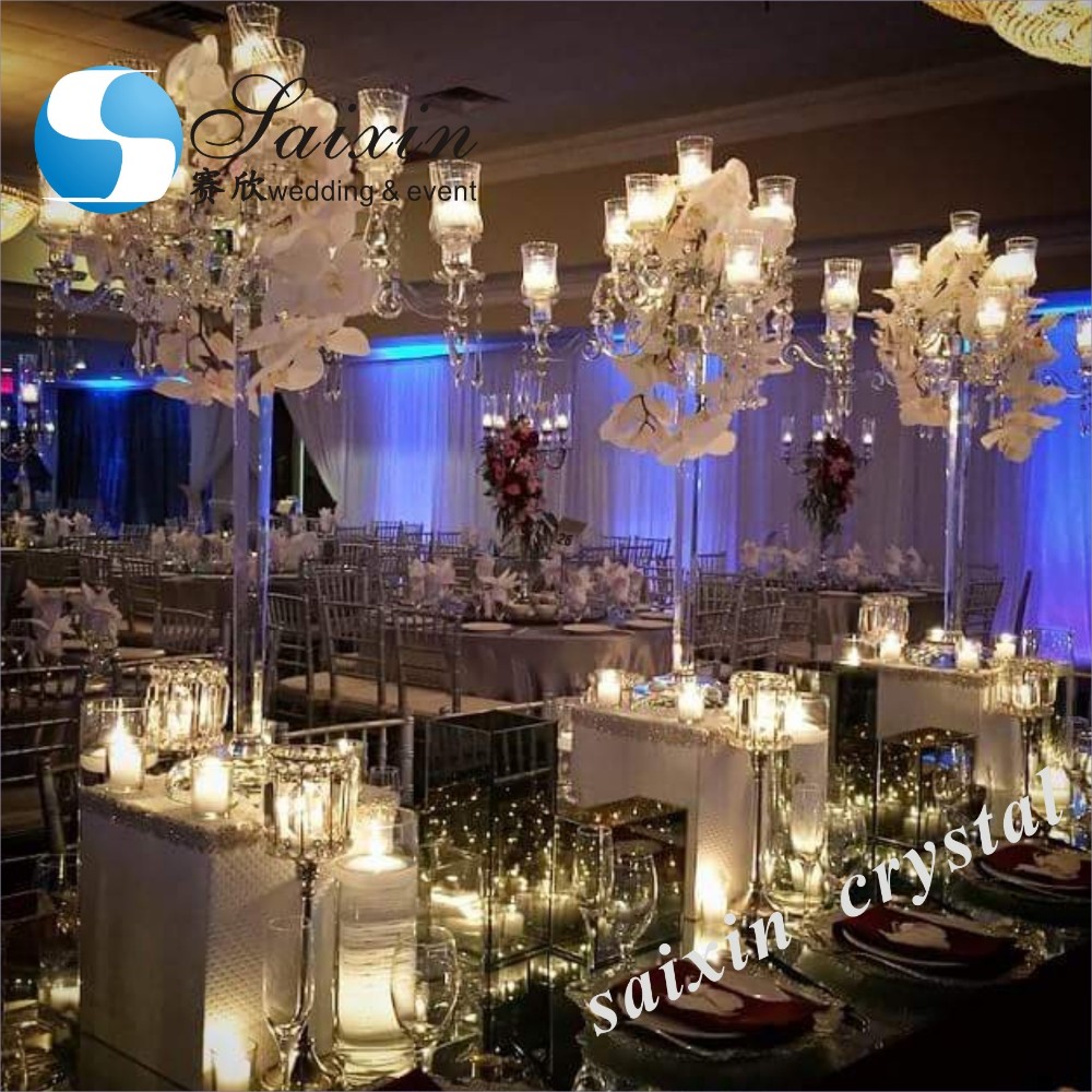 Wedding Crystal Flower Stand Centerpiece With Mirror Flower Holder 150cm