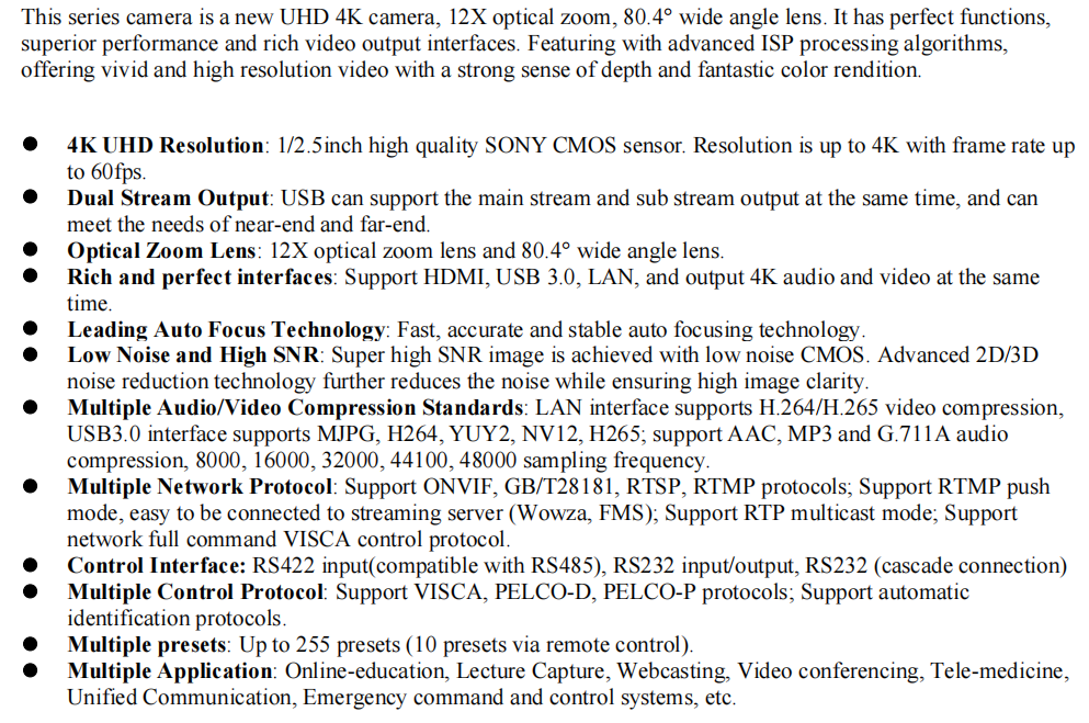 4k 60fps camera NDI 12x PTZ best conference room video camera or best camera for skype video conferencing