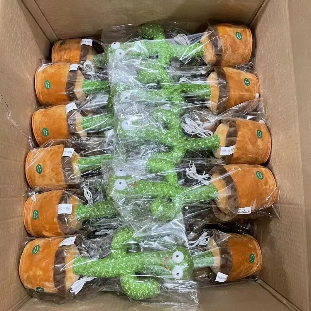 Hot USB Charging Cute Dancing Flower Pot Plush Cactus Doll Electronic Twist Sing Swing Stuffed Plush Toy Talking Cactus