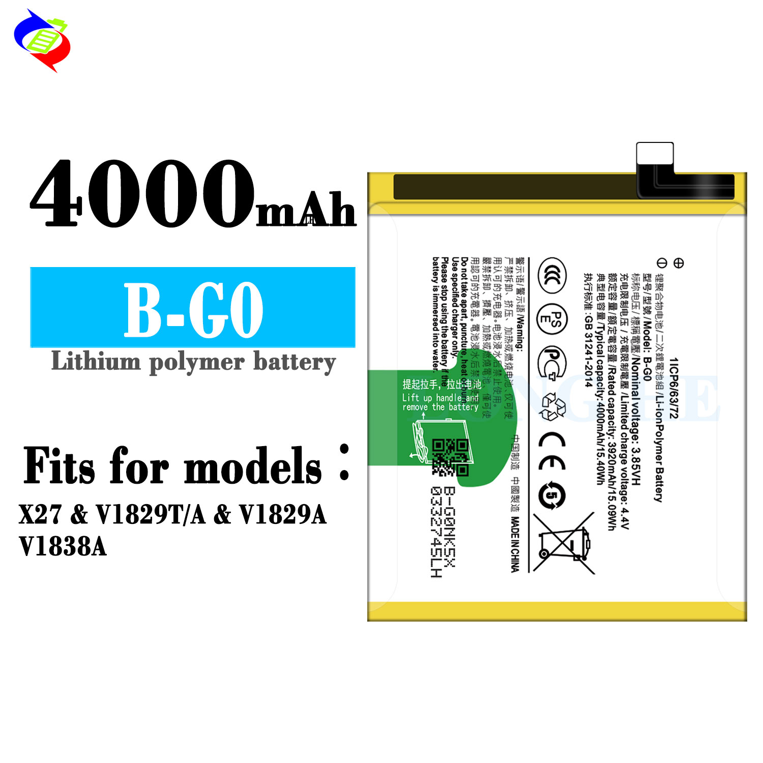 4000mAh 3.85V Black Lithium-ion Battery Replacement B-G0 for Vivo X27 Top Performance