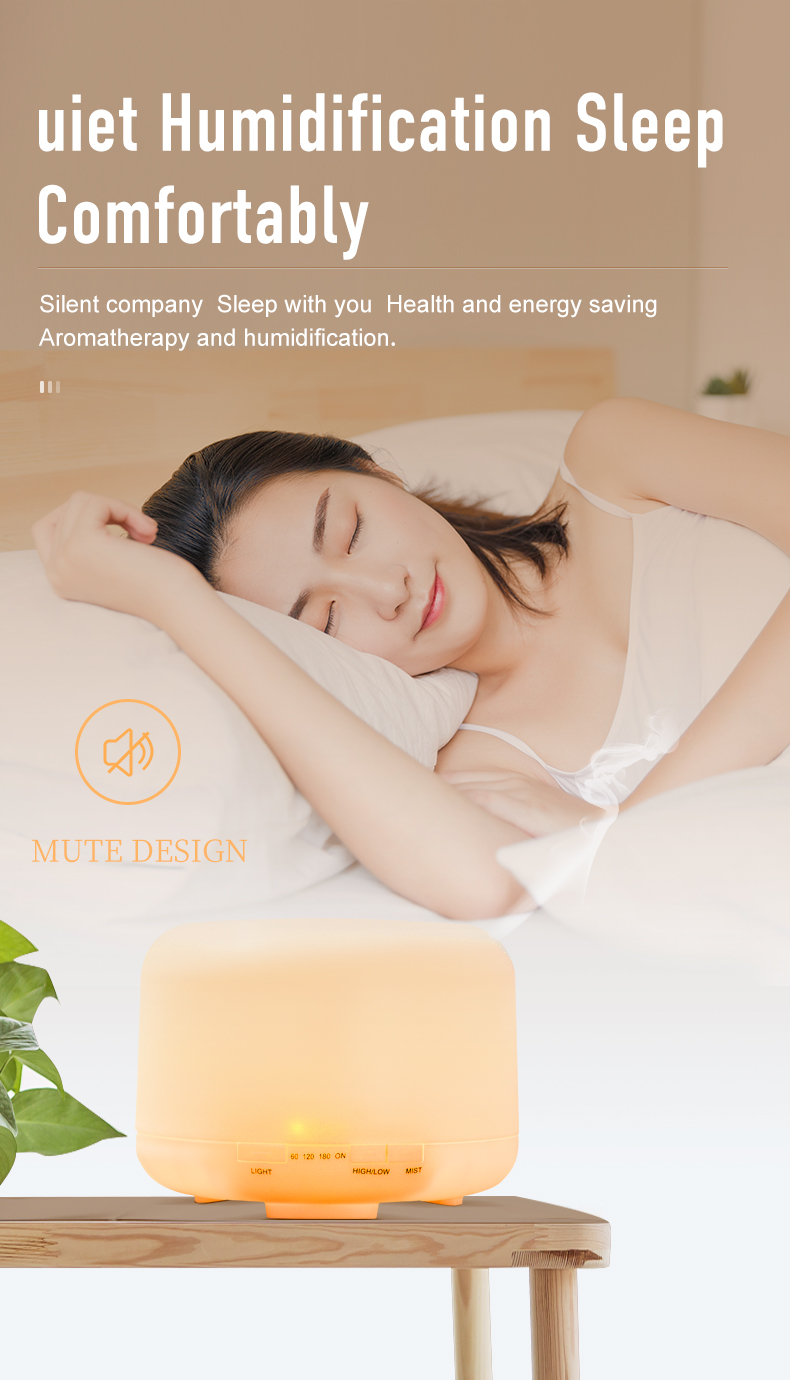 500ml Ultrasonic Aromatherapy Machine Cool Mist Maker Quiet Design Essential Oil Diffuser with Colorful Night Light