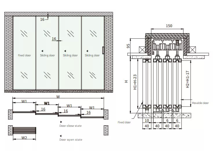 Interior Frameless Tempered Glass Sliding Door Synchronous Soft Closing