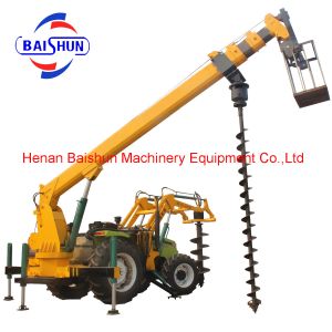 High efficiency electrical power pole installing and erection auger drilling
