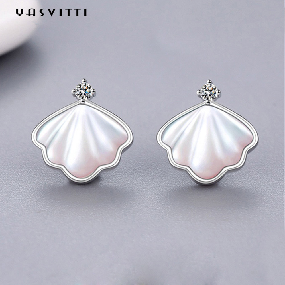 0.25oz 0.07cm Sterling Silver Earrings 14K Gold Plated Silver Shell Earrings